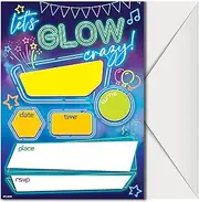 Glow in the Dark Birthday Invitations with Envelopes - (Pack of 20) - Neon Party Invitations for Girls, Boys, Children, Toddlers, and More. Glow in the Dark Party Supplies. Fill in Style