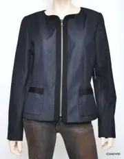 Nwt $228 Tahari *DIANA* Front Zip Jacket Blazer Lined Top Coat ~Indigo Blue *6