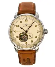 Zeppelin Mediterranee Leather Strap Open Heart Beige Dial Z96665 50M Mens Watch