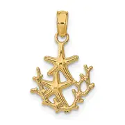 14K Yellow Gold Textured Mini Double Starfish And Coral Charm