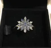 Pandora Crystalized Snowflake Ring Blue Clear 190969NBLMX+HINGED BOX+CLOTH+TAG