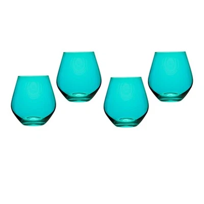 Godinger 22547 18 oz Meridian Stemless Wine Glass - Teal - Set of 4