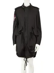 Black Embroidered Patch Parka Jacket