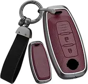 ontto 3 Buttons Leather Key Fob Cover fit for Nissan Qashqai Altima Teana Ariya X-Trail t33 Qashqai J12 2022 2023 Keychain Accessories Zinc Alloy Smart Key Case Shell Holder Bag Keyring Red A