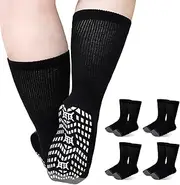 ZFSOCK Diabetic Socks for Men Non-slip: Soft Top Non Elastic Loose Fitting Seamless Socks Ladies Non-Binding with Grips Mid-Calf Cushioned Hospital Socks for Swollen Feet Legs 6-14 4 Pairs
