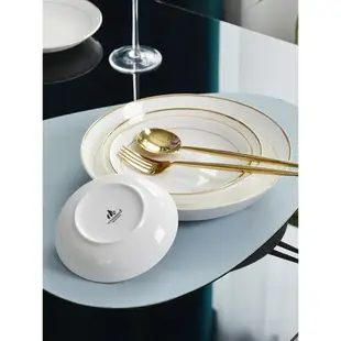 金邊盤子歐式骨瓷盤菜盤子家用圓盤子8英寸陶瓷白瓷盤深盤子餐具