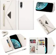 Compatible with Samsung Galaxy A70/A70S, Leather Magnetic Flip Kickstand Zipper Wallet Cover with 6-8 Card Slots Holder Wrist Strap Case for Samsung Galaxy A70/A70S