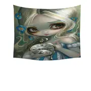 Kids Fantasy Art Keeping Up Alice Holding a Clock Tapestry