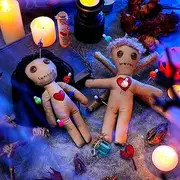 Jenaai 2 Pcs 7.87 Inch Voodoo Doll with 10 Pcs Skull Pins Soft Halloween Scary Doll Creepy Voodoo Dolls with Pins for Halloween Ornaments Fidget Toys Stress Relieving