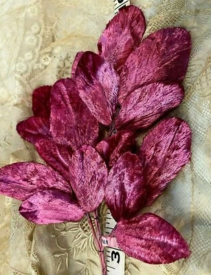 vintage millinery 1940s leaves velvet magenta 1 spray made in Japan
