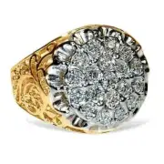 Real Moissanite 2Ct Round Cluster Ring 14K Two Tone Gold Silver Plated