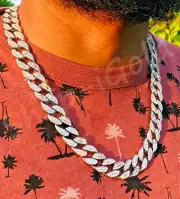 Iced Miami Cuban Link Choker necklace Solid Icy chain 14k Rhodium Pl 16mm 24"