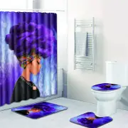 Catzon 4 Pcs Set Creative Colorful Printing Toilet Pad Cover Bath Mat Shower Curtain Set-7