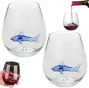 Shark Wine Glass, 500ml Wine Glasses with Shark Inside 2Pcs High Borosilicate Glass Mug Unique Glasses Wedding Birthday Gifts Blue Shark Mug-