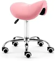 Saddle Stool w/Wheels PU Leather Swivel Salon Seat Rolling Saddle Chair 48-60cm Adjustable for Tattoo/Beauty/Lash/Massage/Dental
