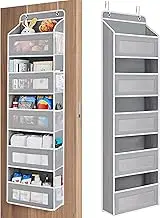 Over The Door Organizer Storage, 5 Shelf Hanging Door Organizer with 5 Large Capacity Pockets, Anti Tilt 44 lb Load Behind Door Organizer for Bedroom, Bathroom, Pantry, Nursery (Grey)