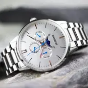 Moonphase Watch Stainless Steel Quartz Movement Silver Superior