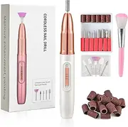 ELEHOMYOU Cordless Nail Drill - Electric Nail Drill with 11 Drill Bits - Portable Electric Nail File for Acrylic Gel Dip Powder Nails, Nail Filer Electric for Manicure Pedicure Polishing Shape(White)