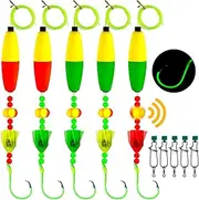 Alwonder 5-Pack Catfish Bait Float Rigs Kit, Ready Cat Fish Rig with Catfish Rattles Peg Floats Beads Circle Hooks 8/0, Catfishing Tackle Equipment Rattle Floater Bobbers Cat Fishing Gear 40LB