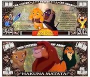 Lion King Simba Mufasa Hakuna Matata Commemorative Novelty Million Bill with Semi-Rigid Protector