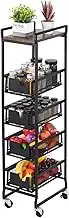 sourcing map 5-Tier Slim Rolling Cart with Drawers, Mobile Utility Cart on Wheels, Metal Storage Shelving Unit for Narrow Space Bathroom, Laundry, Living Room, Black