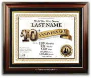 PERSONALIZED HAPPY 10th WEDDING ANNIVERSARY CERTIFICATE - 10 Years PRESENT GIFT