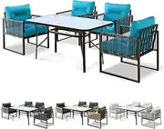 ALFORDSON Patio Bistro Set with 4X Lounge Chairs & 140x80x70cm Coffee Table, Rust-Resistant Steel Frame Outdoor Dining Conversation Set for Patio, Garden & Poolside, Black Blue Color