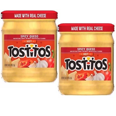 Tostitos SPICY QUESO HOT Salsa Dip Real Cheese 15 Oz - 2 Jars