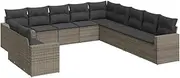 vidaxl Garden Sofa Set 11-Piece Modular Gray Poly Rattan Outdoor Patio Furniture with Cushions and Storage