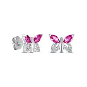 Marquise Pink and White Lab-Created Sapphire Butterfly with Wing Outline Stud Earrings in Sterling Silver