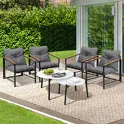 Livsip 6PC Outdoor Patio Furniture Set Round White Marble Table Sets
