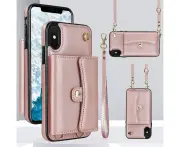 Iphone Xr Leather Magnetic Detachable Wrist Strap Card Holder Wallet Case -Rose gold