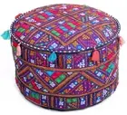 Decorative 22" Blue Round Embroidered Ottoman Pouf Footstool Chair Seating Cover