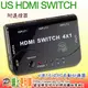 US 4 PORT HDMI 視訊切換器免插電、訊號自動偵測 4台PC/PS3/XBOX 可切換1台投影機/HDTV(按鍵切換) 支援解析度可達1080p