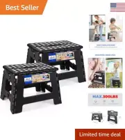Folding Step Stool for Adults and Kids - Heavy-Duty - Hold up to 300lbs Black