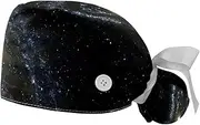 [WOSHJIUK] Working Hat 2 Pack Scrub Caps for Women,Space Nebula Universe,Tie Back Cap Adjustable Scrub Hat