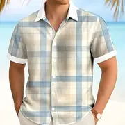 Men's Geometric Grid / Plaid Patterns Shirt Summer Shirt Button Up Shirt Short Sleeve Fashion Casual Outdoor Vacation Dailywear Summer Spring Turndown 3D Print