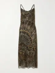 [Camilla] Camilla - Crystal-embellished Mesh And Printed Silk-charmeuse Maxi Dress - Black - large large Black