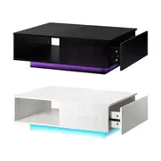 Oikiture Coffee Table LED Light High Gloss Storage Drawer Modern Furniture