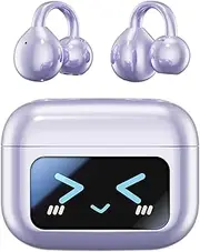 Hy-undai M100 Clip on Earbuds, Audio-Visual LED Touch Screen, Open Ear Clip Bluetooth Headphones Wireless Earbuds for Music & Phone Calls (Purple)
