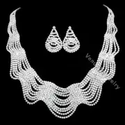 Extravagant Rhinestone Crystal Bib Drape Bridal Wedding Necklace Earrings Set
