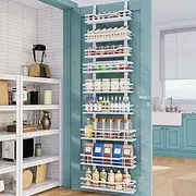 Eastherry 9-Tier Over The Door Pantry Organizer: Pantry Organization and Storage, Metal Hanging Rack with 9 Adjustable Baskets for Home & Kitchen Laundry Room Bathroom (White)