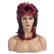 Mullet Wigs for Women Wine Red Long Layered 70s 80s Rocker Hair Wig Synthetic Carnival Cosplay Wig