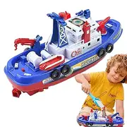 Fire Boat Toy - Battery Operated, Automatic Spray | Electric Water Play Ship with Lights, Music, Floating Action for Kids | Bath Time Rescue Boat for Bathtub, Pool, Beach, Games