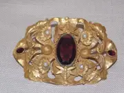 Art Nouveau Sash Brooch Pin Dragonflies Floral Motif Magnificent Antique Jewelry