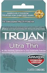Trojan Condom Sensitivity Ultra Thin Spermicidal, 3 Count