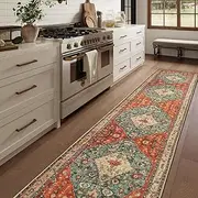 Boho Tribal Runner Rug - 2x10FT Long Oriental Hallway Rug Runner Kitchen Mat, Soft Non Slip Machine Washable Stair Carpet Runner for Hall Living Room Bedroom Sunroom Hardwood Floors