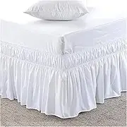 Bed Valance Skirt, Bedding Bed Skirt Bed Valance Skirt Double King Size Elastic with Ruffles -White Grey Soft Brushed Microfiber Ruffle Drop: 40 Cm
