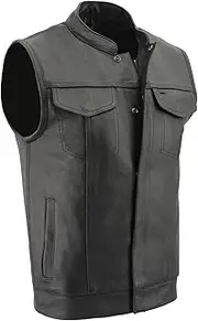Milwaukee Leather LKM3713 Men's ‘Quick Draw’ Black Leather Dual Closure Club Vest