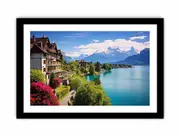 Swiss lake House Art Framed print